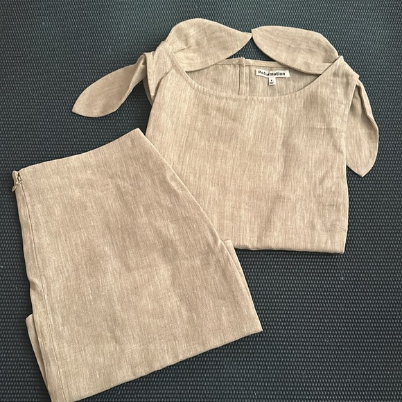 NEW Reformation Farley Linen Two Piece Matching Set in Beige Oat | size 4 - Picture 8 of 9